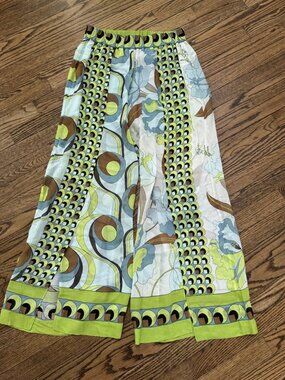 CLIPS Made In Italy Printed Wide Leg Pull On Pants Green White Size 44